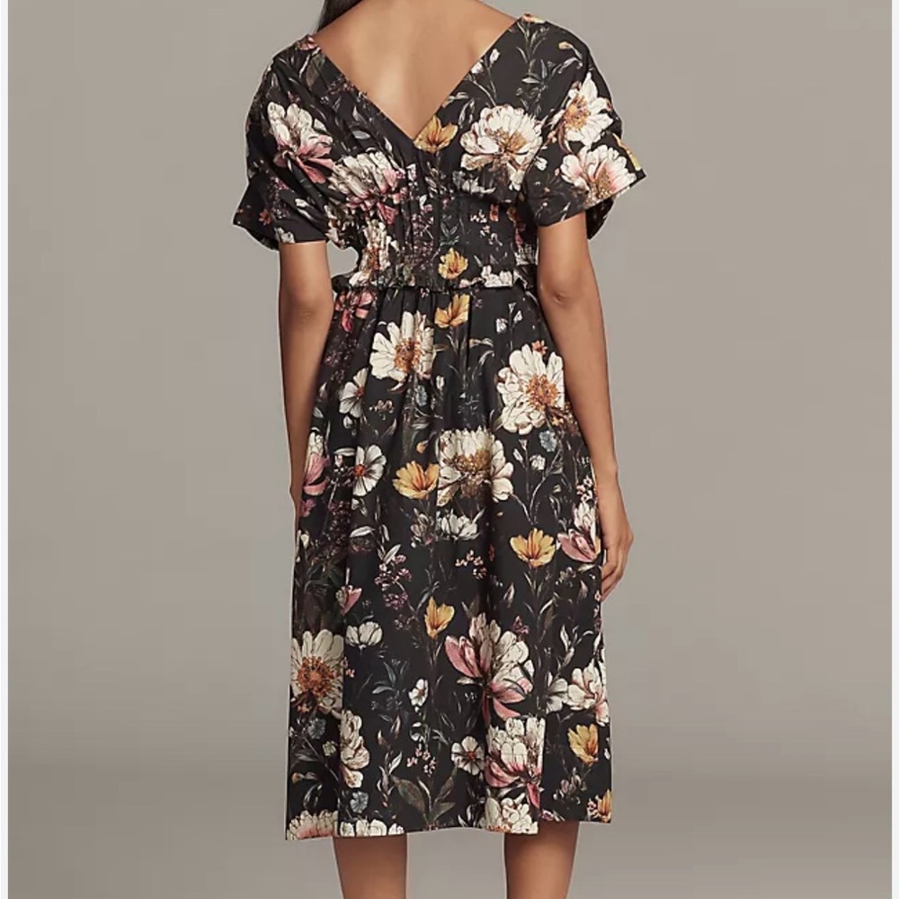 NWT Anthropologie V-Neck Smocked Floral Midi Dress w Zip Front Kentucky Derby - Picture 11 of 16